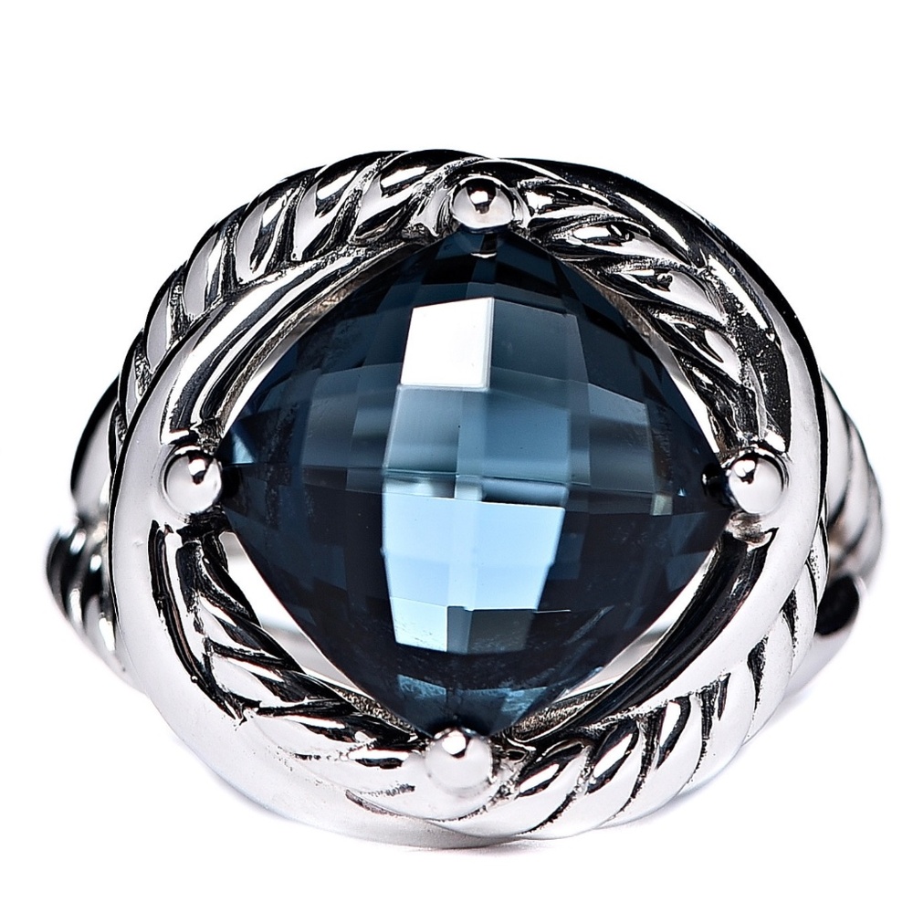 David Yurman Sterling Silver Hampton Blue Topaz 11mm Infinity Ring Size 6